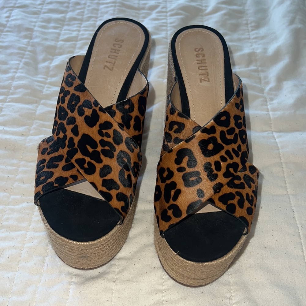 SCHUTZ Leopard Print Platform Sandals - Brown & Black - Picture 2 of 9